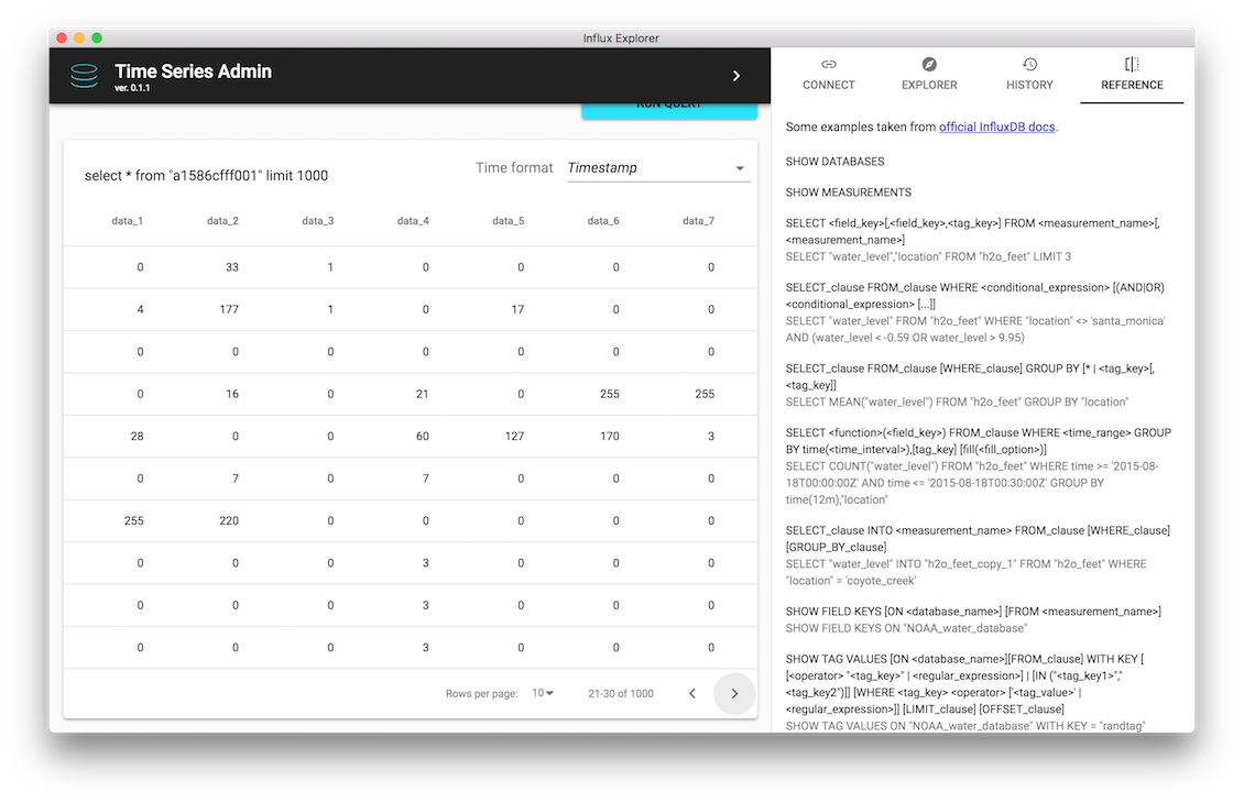Browse through Influx query results